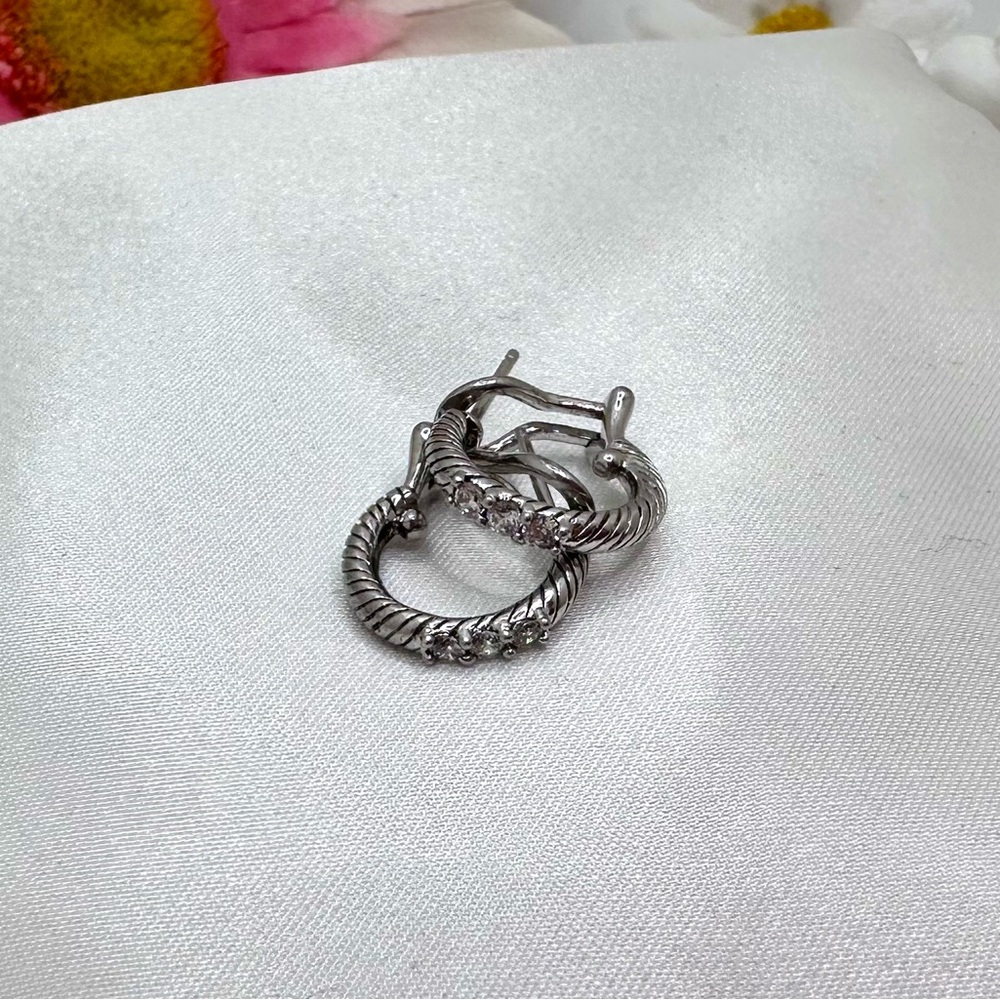 Vintage Judith Ripka Sterling Silver Hoop Earrings with CZ Inlay
